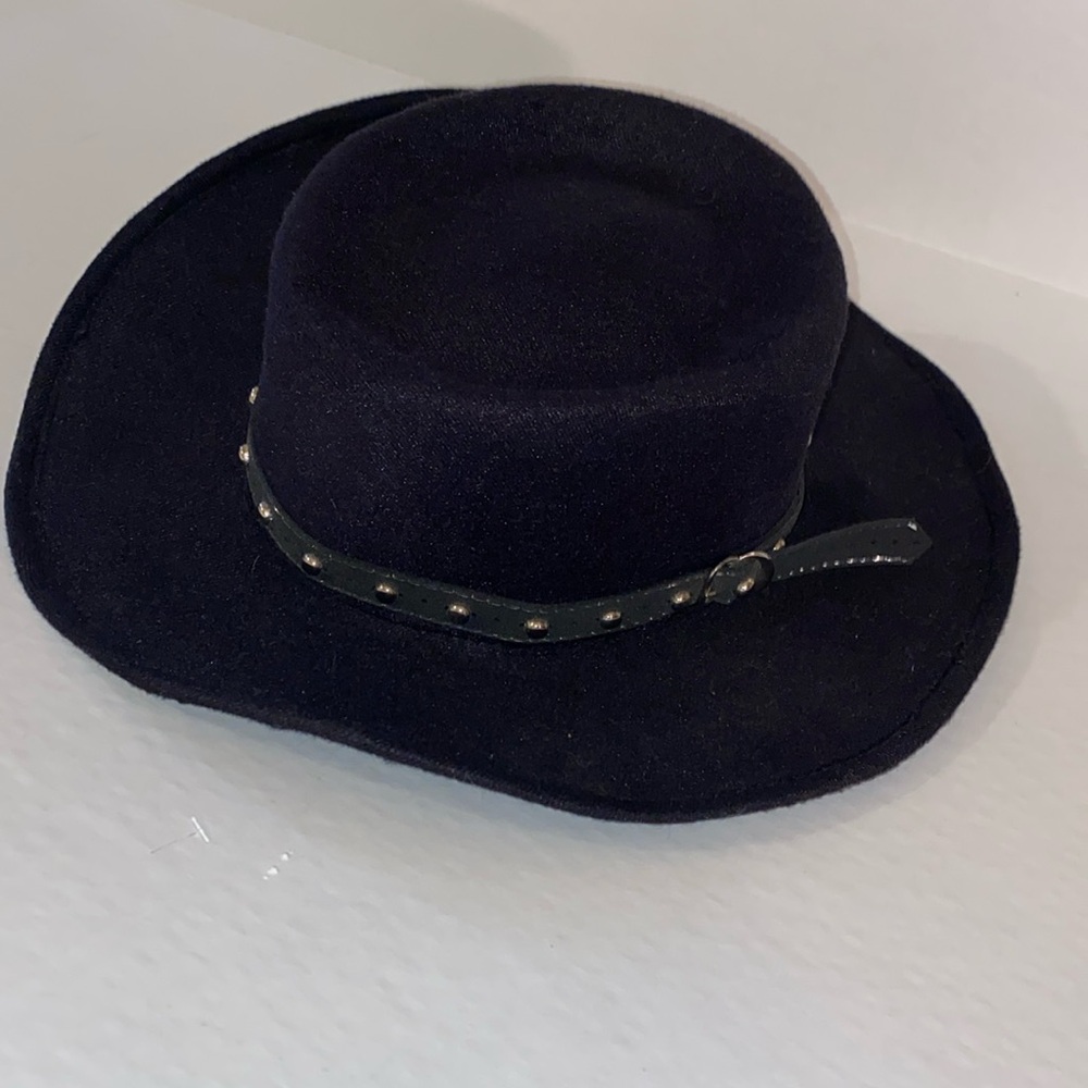 Pigalle Vintage Cowboy Black Felt Hat with Silver Tone Buckle and Studs Size OS